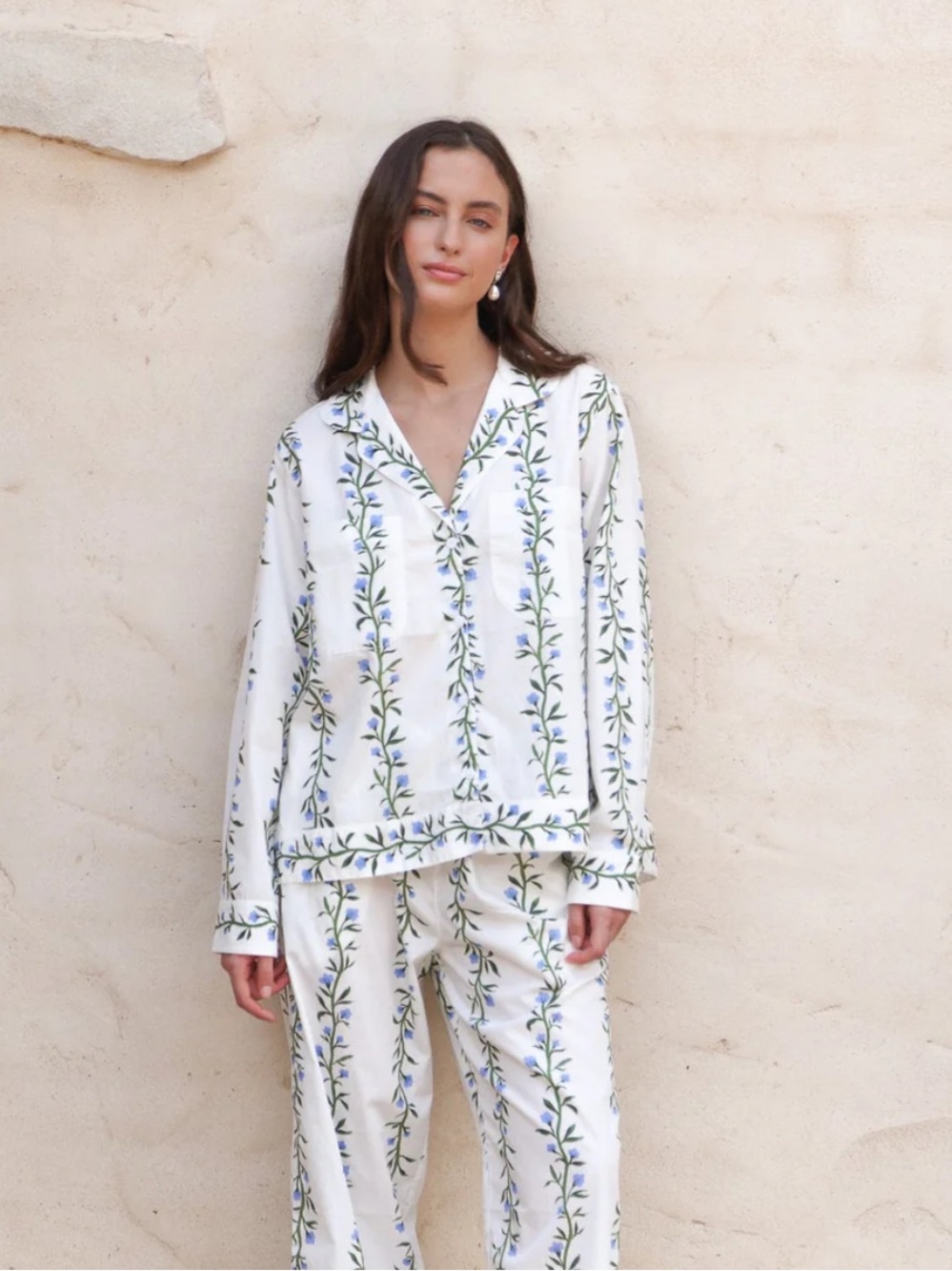 Women's White Floral Stripe Pajama Set